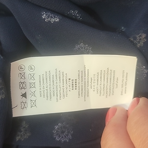 Michael Kors navy blue gold medallion print blouse ruffles bows sz XL sheer - Picture 10 of 10